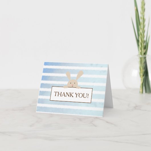 Baby shower Bunny Blue Stripe Bedankkaart (Voorkant)