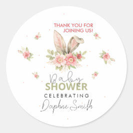 Baby shower Bunny Ears en Floral Design Ronde Sticker