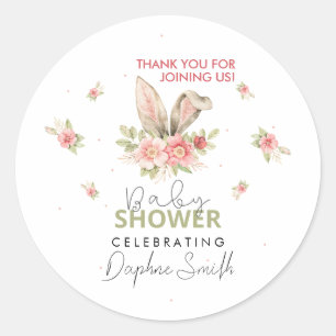 Baby shower Bunny Ears en Floral Design Ronde Sticker