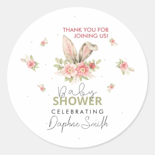 Baby shower Bunny Ears en Floral Design Ronde Sticker (Voorkant)