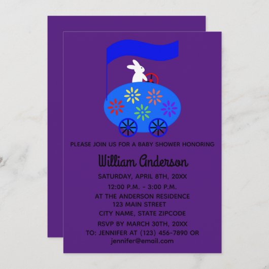 Baby shower Bunny Egg Car#1-2 Uitnodiging Kaart (Voorkant / Achterkant)