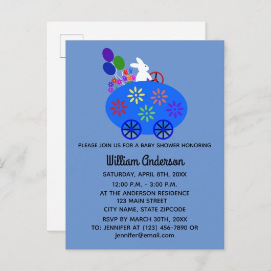 Baby shower Bunny Egg Car#2 Uitnodiging Briefkaart (Voorkant / Achterkant)