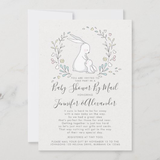 Baby shower Bunny Floral Couple e per mail Kaart (Voorkant)