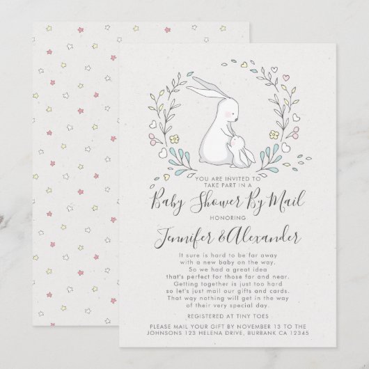 Baby shower Bunny Floral Couple e per mail Kaart (Voorkant / Achterkant)