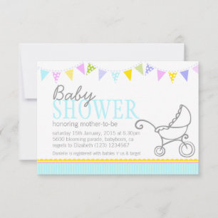 Baby shower bunting kinderwagen aqua uitnodiging
