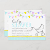 Baby shower bunting kinderwagen aqua uitnodiging (Voorkant / Achterkant)