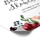 Baby shower Burgundy en Blue Floral Garland Poster (Hoek)