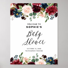 Baby shower Burgundy en Blue Floral Garland Poster