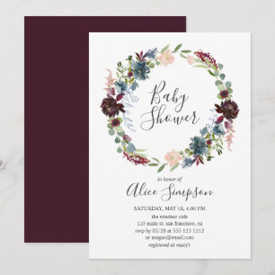 baby shower Burgundy en Blue Handwrited Font Kaart