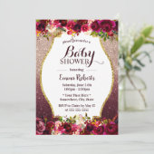 Baby shower Burgundy Floral Modern Roos Gold Kaart (Staand voorkant)