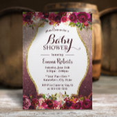 Baby shower Burgundy Floral Modern Roos Gold Kaart