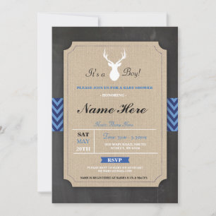 Baby shower Burlap Boy Rustic Antler Stag Invite Kaart