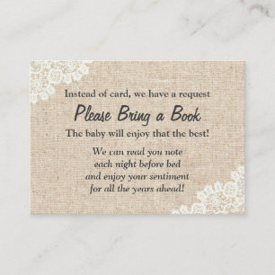 Baby shower Burlap & Lace Book Request Insert Informatiekaartje
