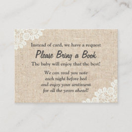 Baby shower Burlap & Lace Book Request Insert Informatiekaartje