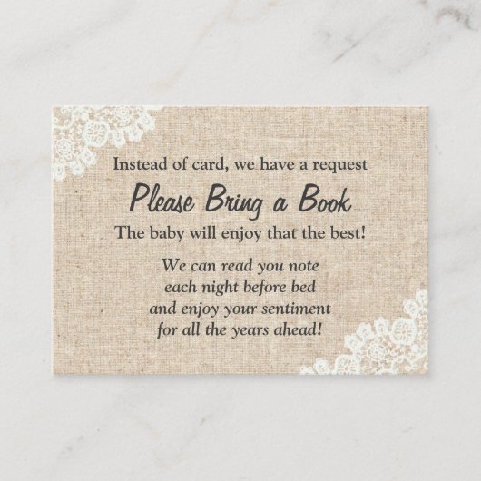 Baby shower Burlap & Lace Book Request Insert Informatiekaartje (Voorkant)