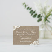 Baby shower Burlap & Lace Breng een boek aanvraag Informatiekaartje (Staand voorkant)