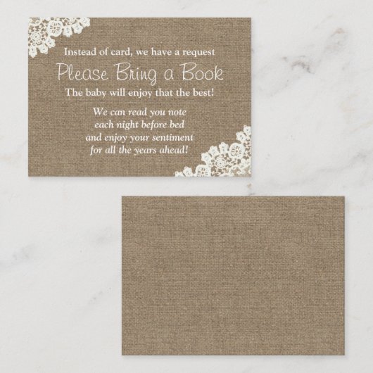 Baby shower Burlap & Lace Breng een boek aanvraag Informatiekaartje (Voorkant / Achterkant)