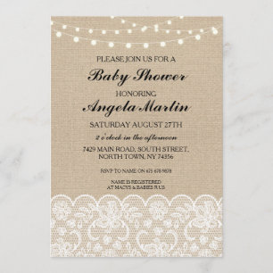 baby shower Burlap Lace Trim Lights Party nodigt u Kaart