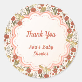 Baby Shower | Butterflies & Blossoms Poetic Floral Ronde Sticker