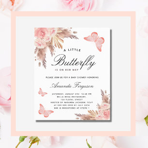 Baby shower Butterfly Blush Pampas Uitnodiging