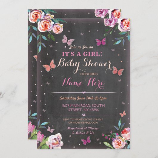 baby shower Butterfly Het is een meisje of tweelin Kaart (Voorkant / Achterkant)