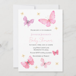 Baby shower Butterfly Invitation, Girl Kaart