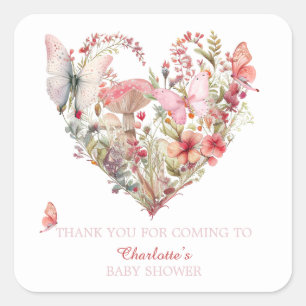 Baby shower Butterfly Kisses Woodland Vierkante Sticker