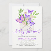 Baby shower Butterfly Paarse Floral Envelope Kaart (Voorkant)