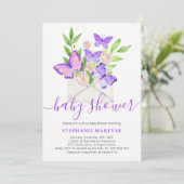 Baby shower Butterfly Paarse Floral Envelope Kaart (Staand voorkant)