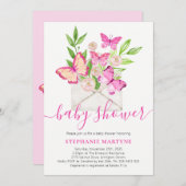 Baby shower Butterfly Pink Floral Envelope Kaart (Voorkant / Achterkant)