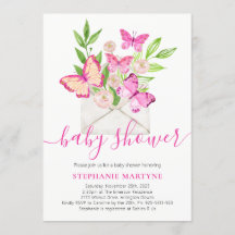 Baby shower Butterfly Pink Floral Envelope