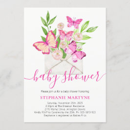 Baby shower Butterfly Pink Floral Envelope Kaart