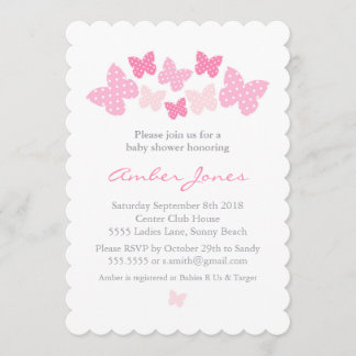 Baby shower-butterfly - roze kaart
