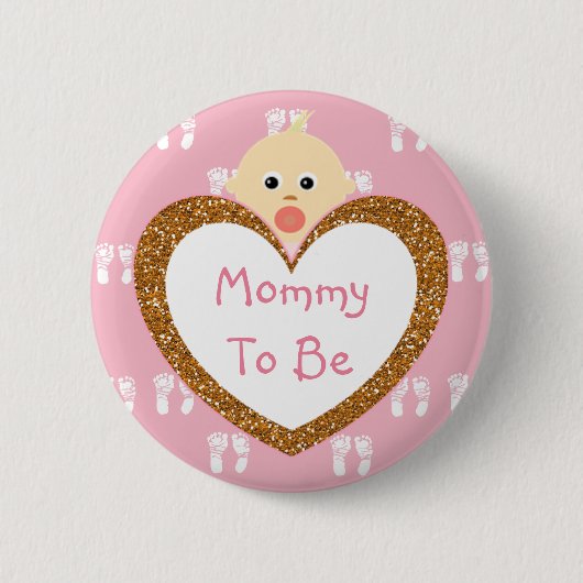 Baby shower Button Roze voetafdrukken (Voorkant)