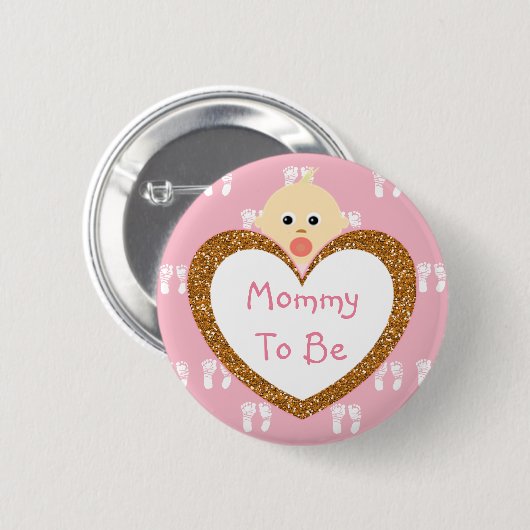 Baby shower Button Roze voetafdrukken (Voorkant /achterkant)
