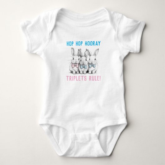 Baby shower cadeau, paashaas, gemengde drieling, romper (Voorkant)