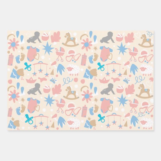Baby shower cadeaupapier (set van 3 vellen) (Voorkant)