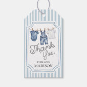 Baby Shower Cadeautag van Blauwe Spijkerstof Cadeaulabel (Voorkant)