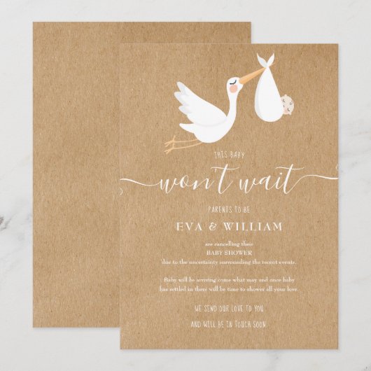 Baby Shower, Cancelkaart voor de feestelijke verzo Kaart (Voorkant / Achterkant)