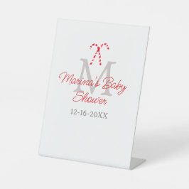 Baby shower candy cane Christmas holiday monogram  Reclamebord Met Voetstuk