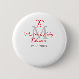 Baby shower candy cane Christmas holiday monogram  Ronde Button 5,7 Cm