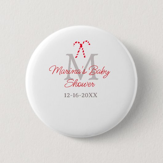Baby shower candy cane Christmas holiday monogram  Ronde Button 5,7 Cm (Voorkant)