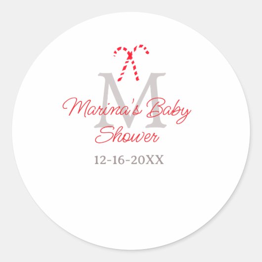 Baby shower candy cane Christmas holiday monogram Ronde Sticker (Voorkant)
