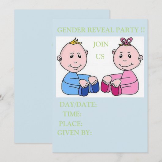 baby shower card GENDER REVEE Kaart (Voorkant / Achterkant)