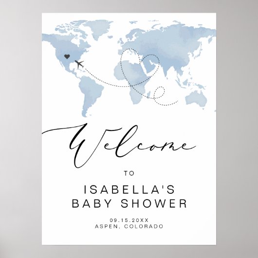 BABY SHOWER CARMEN Kaart reisavontuur Welkom Poster (Voorkant)