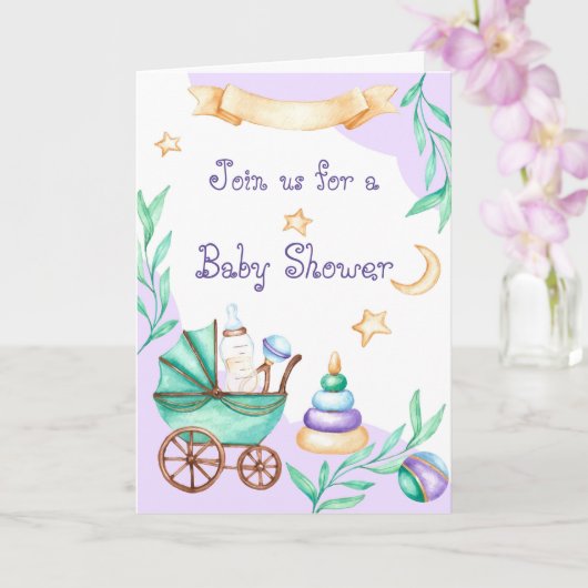 Baby Shower Carriage Invitations Kaart (Orchidee)