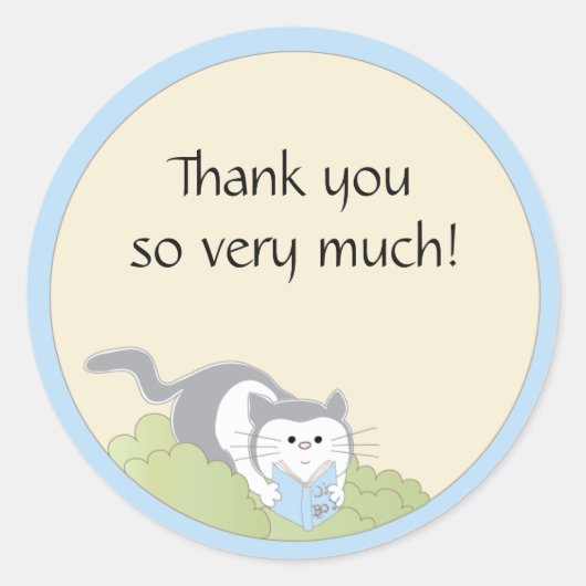 Baby shower "Cat/Blue/Book" Stickers 1 1/2" of 3" (Voorkant)