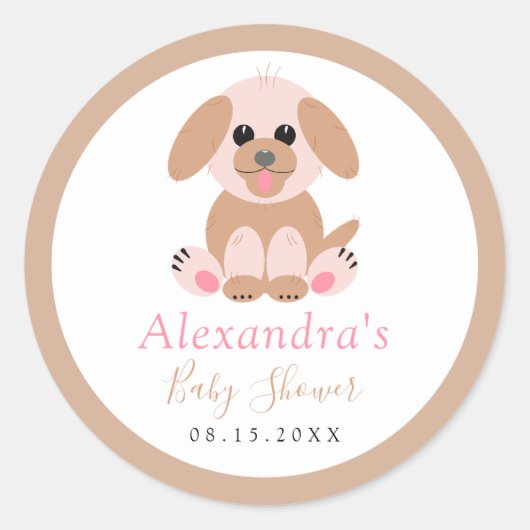 Baby shower Celebratie Aangepaste neutrale puppy Ronde Sticker (Voorkant)