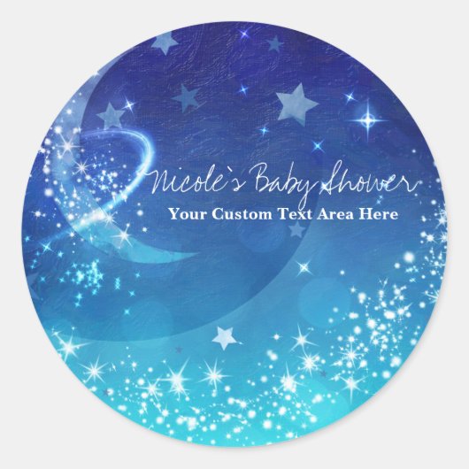 Baby shower Celestial Moon Sparkle Sky Custom Ronde Sticker (Voorkant)