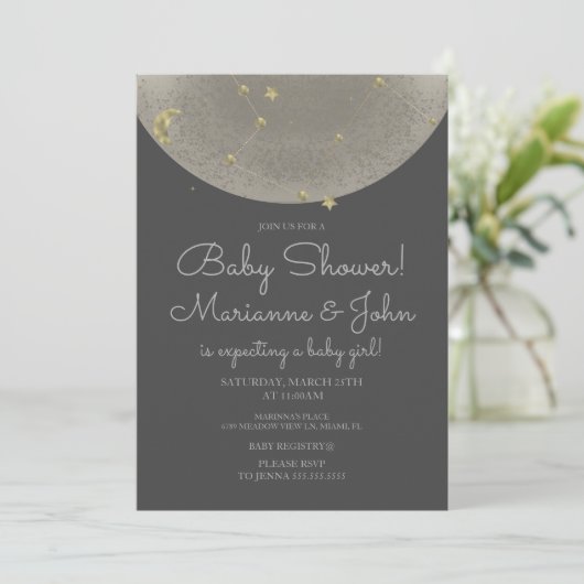 Baby shower Celestial Moon Stars Faux Gold Kaart (Staand voorkant)